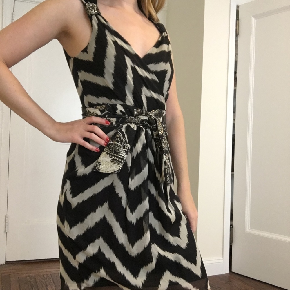 MILLY Black & White Silk Zebra Stripe Dress